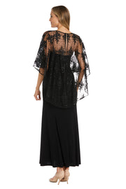 Long Dress with Sheer Illusion Embellished Capelet