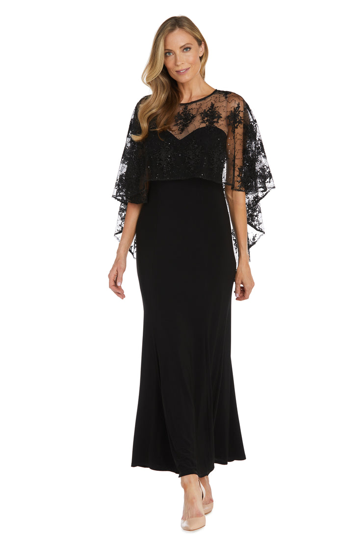 Long Dress with Sheer Illusion Embellished Capelet – R&M Richards