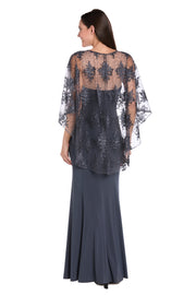 Long Dress with Sheer Illusion Embellished Capelet