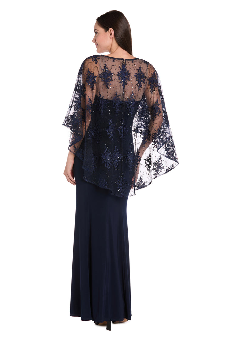 Long Dress with Sheer Illusion Embellished Capelet – R&M Richards