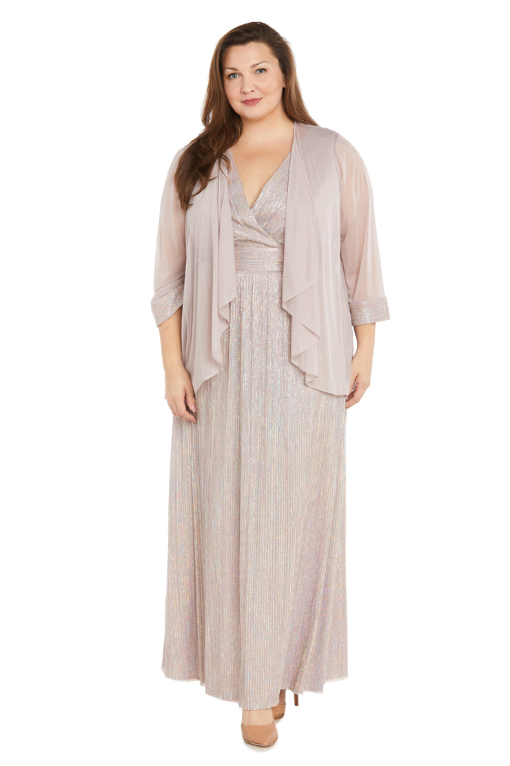 Long Pleated Metallic Chiffon Jacket Dress - Plus