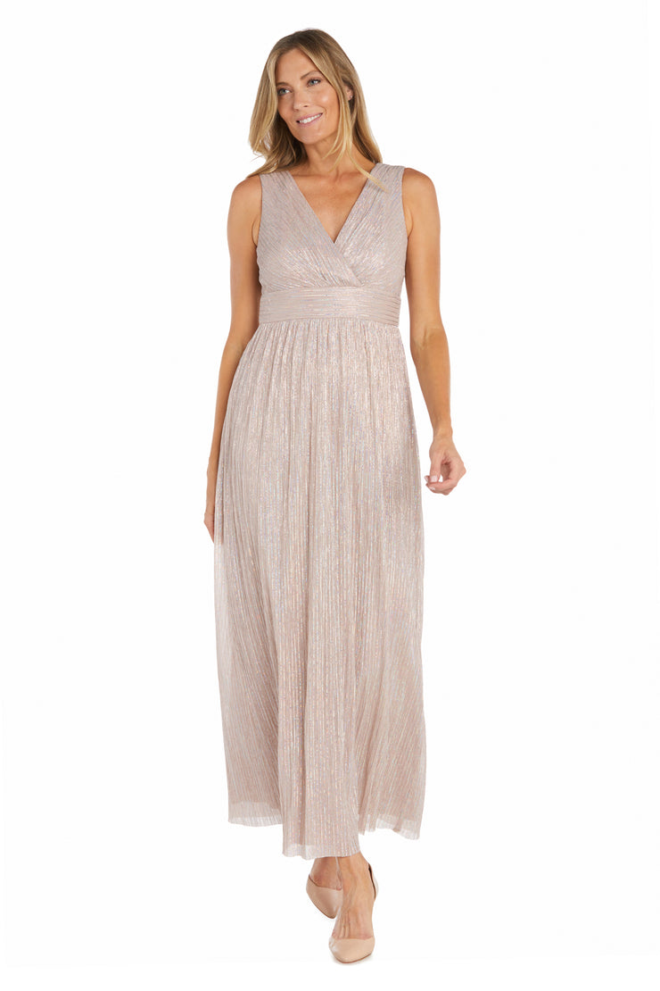 Long Pleated Metallic Chiffon Jacket Dress - Petite