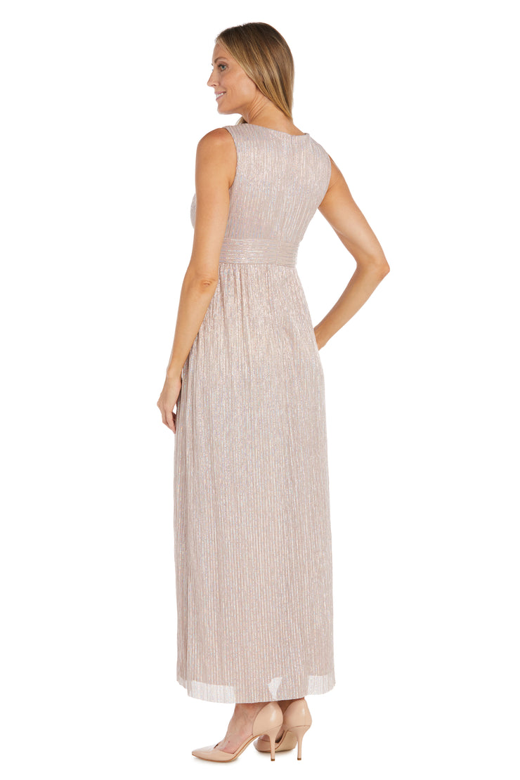 Long Pleated Metallic Chiffon Jacket Dress - Petite