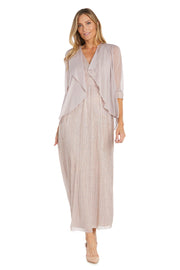 Long Pleated Metallic Chiffon Jacket Dress - Petite