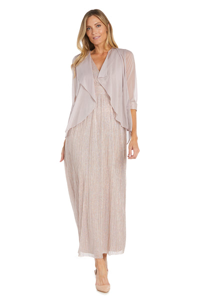 Long Pleated Metallic Chiffon Jacket Dress - Petite
