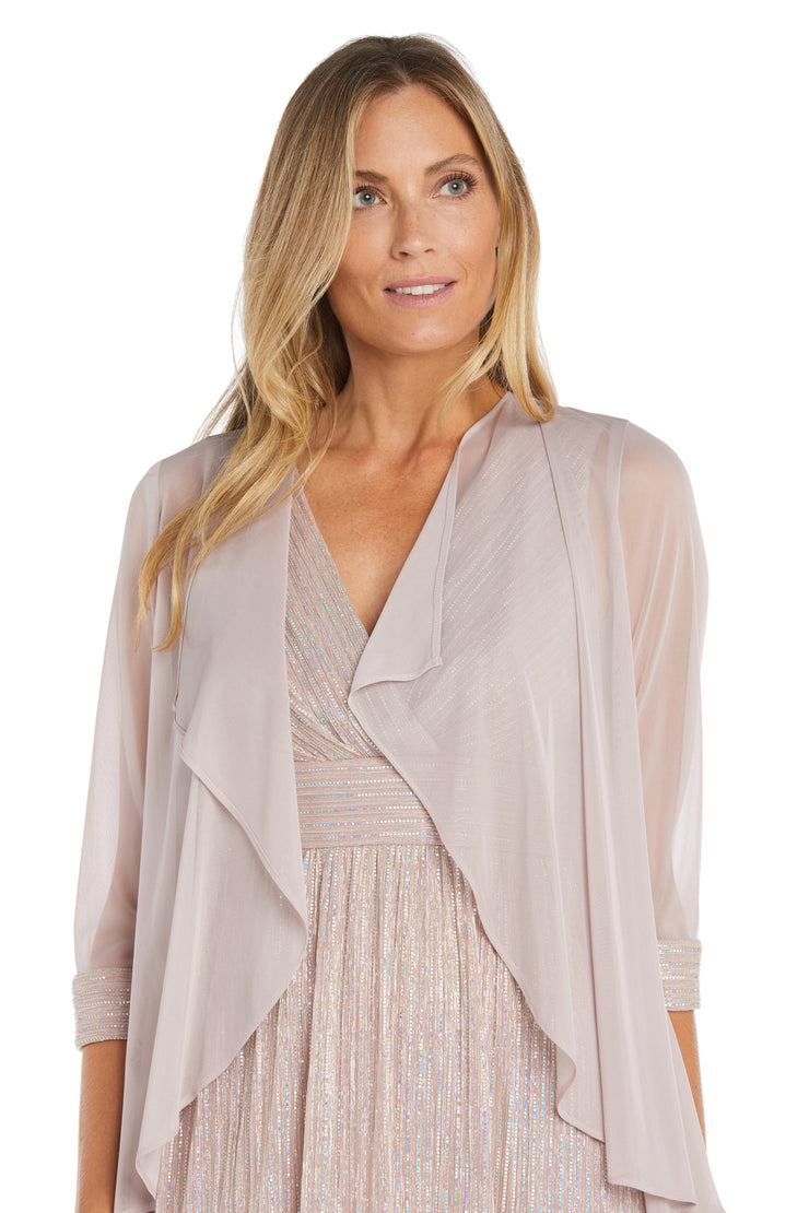 Long Pleated Metallic Chiffon Jacket Dress - Petite