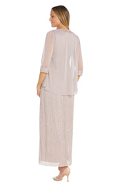 Long Pleated Metallic Chiffon Jacket Dress - Petite