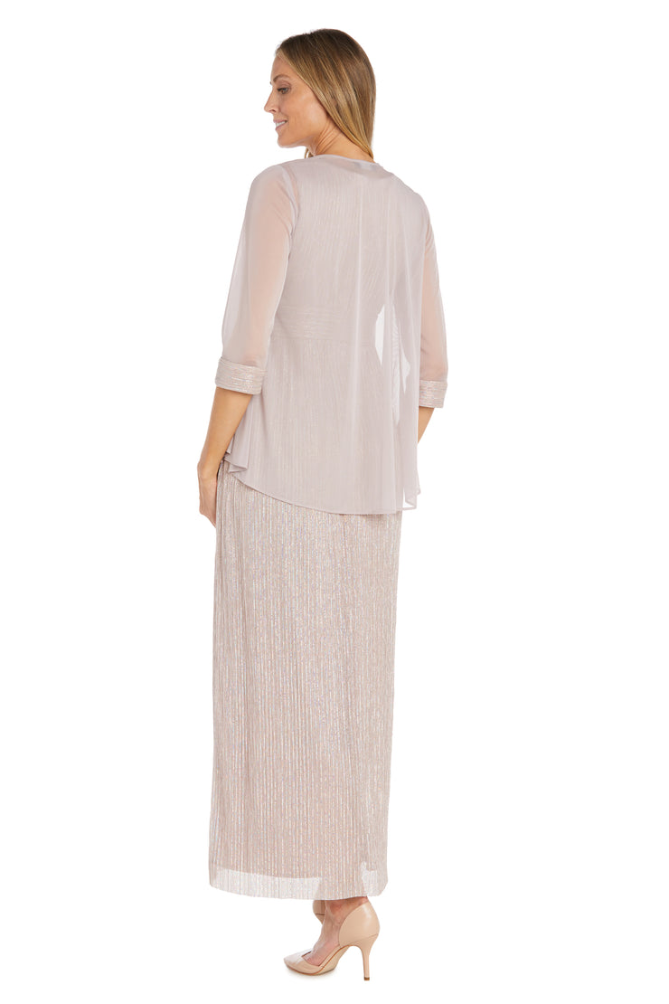 Long Pleated Metallic Chiffon Jacket Dress - Petite
