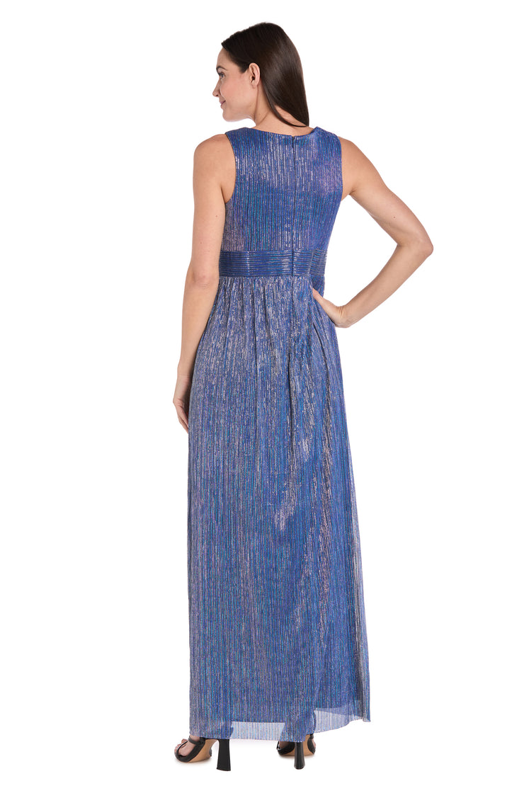 Long Pleated Metallic Chiffon Jacket Dress