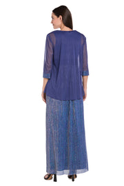 Long Pleated Metallic Chiffon Jacket Dress