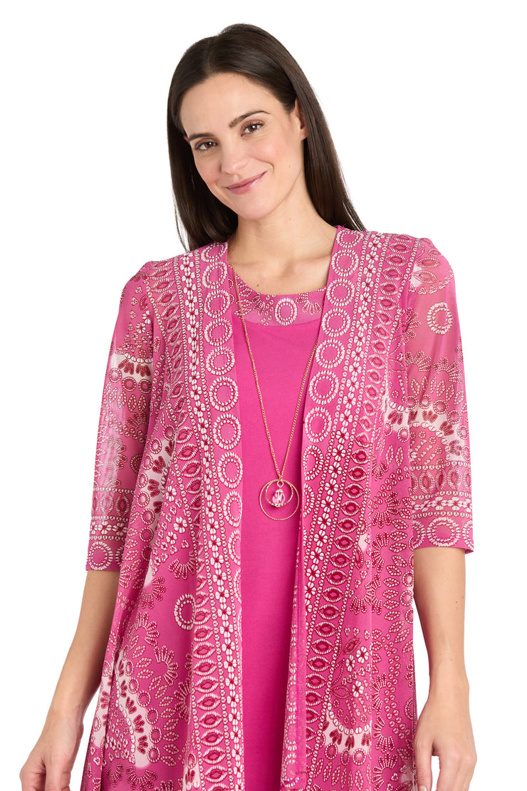 Raspberry Radiance: The Intricate Circle Pattern Jacket Dress - Petite