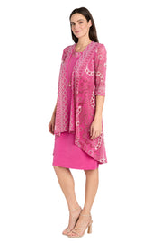 Raspberry Radiance: The Intricate Circle Pattern Jacket Dress - Petite