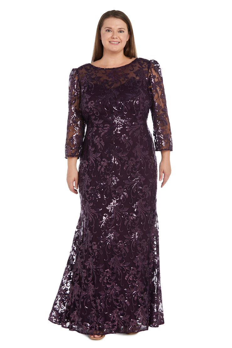 Sequined Evening Gown With Illusion Design - Plus