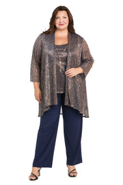 Sequined Duster Pant Set Navy Rose - Plus