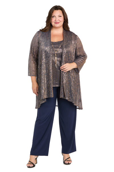 Sequined Duster Pant Set Navy Rose - Plus
