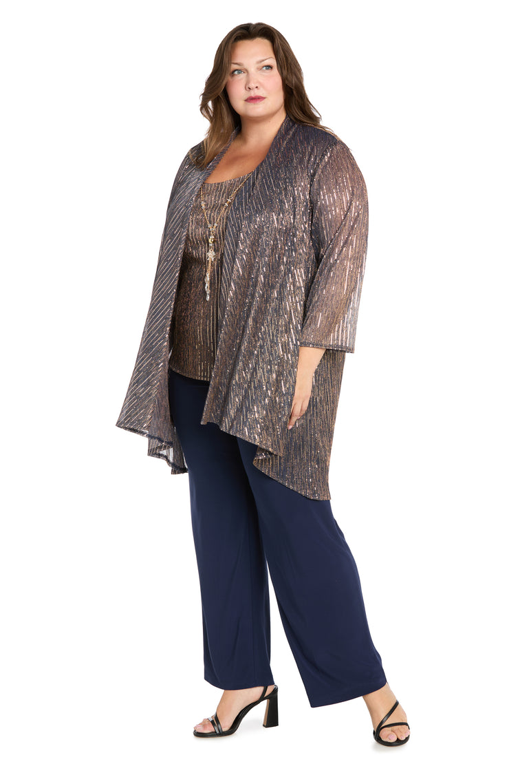 Sequined Duster Pant Set Navy Rose - Plus