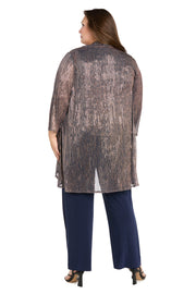 Sequined Duster Pant Set Navy Rose - Plus