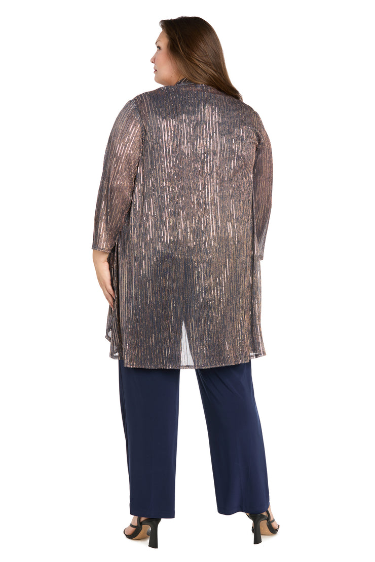 Sequined Duster Pant Set Navy Rose - Plus