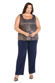 Sequined Duster Pant Set Navy Rose - Plus