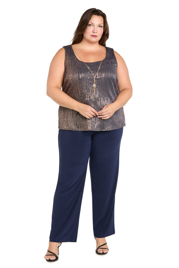 Sequined Duster Pant Set Navy Rose - Plus