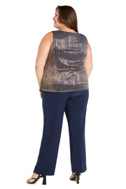 Sequined Duster Pant Set Navy Rose - Plus