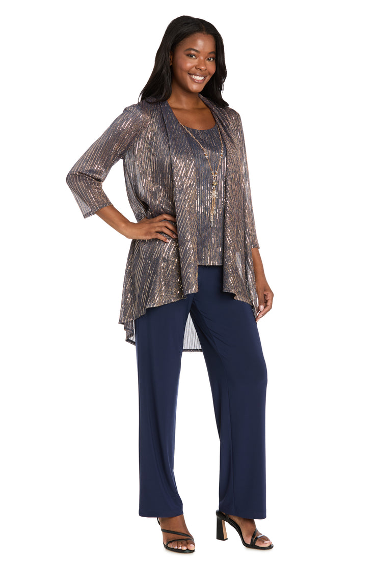 Sequined Duster Pant Set Navy Rose