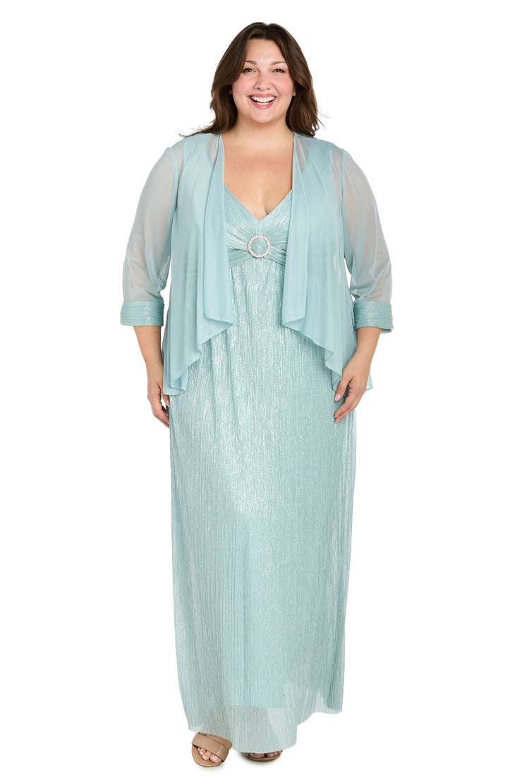 R & M Richards Plus Size Crinkle Jacket & Gown Set - Seafoam - Size 22W R & M Richards Plus Size Crinkle Jacket & Gown Set - Seafoam - Size 22W