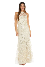 3D-Floral Sequin Illusion Gown