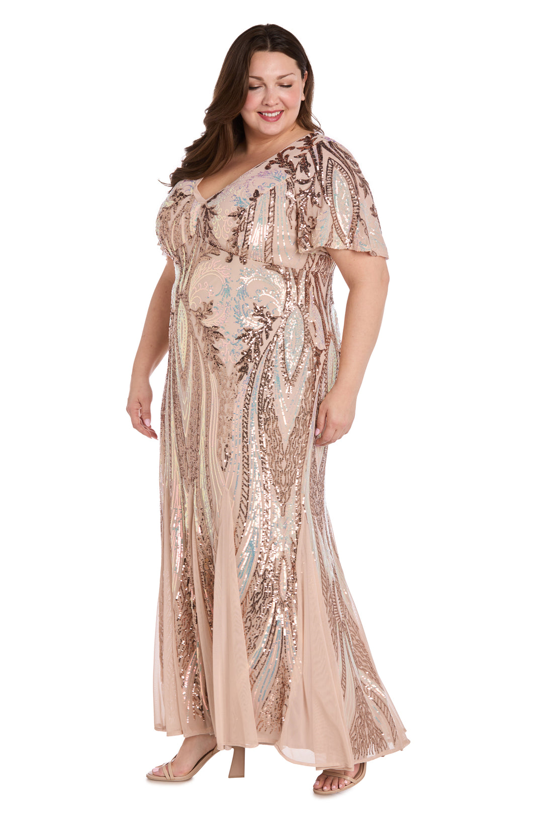 Flowy Sequin Gown with Elegant Flutter Sleeves - Plus – R&M