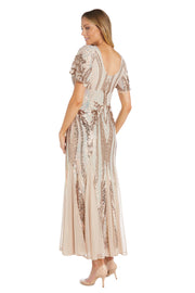 Flowy Sequin Gown with Elegant Flutter Sleeves