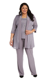 Faux Two-Piece Pant Set with Metallic Details - Plus