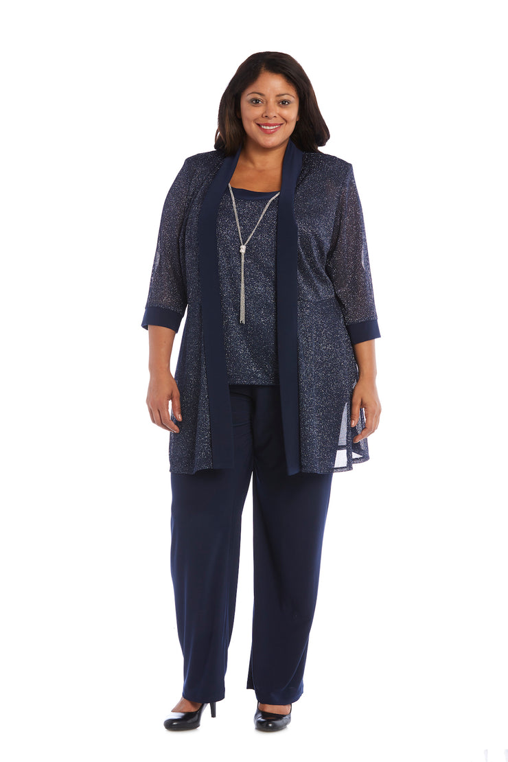 Faux Two-Piece Pant Set with Metallic Details - Plus