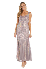 Elegantly Sequined Long Dress With Mesh Inserts