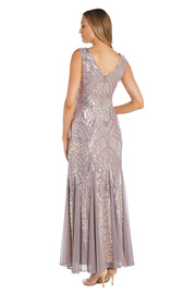 Elegantly Sequined Long Dress With Mesh Inserts