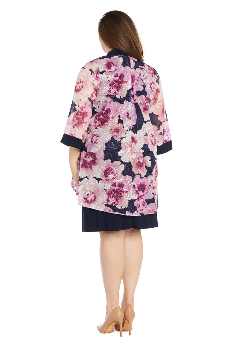 Chiffon Floral Print Jacket Dress - Plus