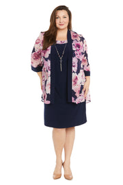 Chiffon Floral Print Jacket Dress - Plus