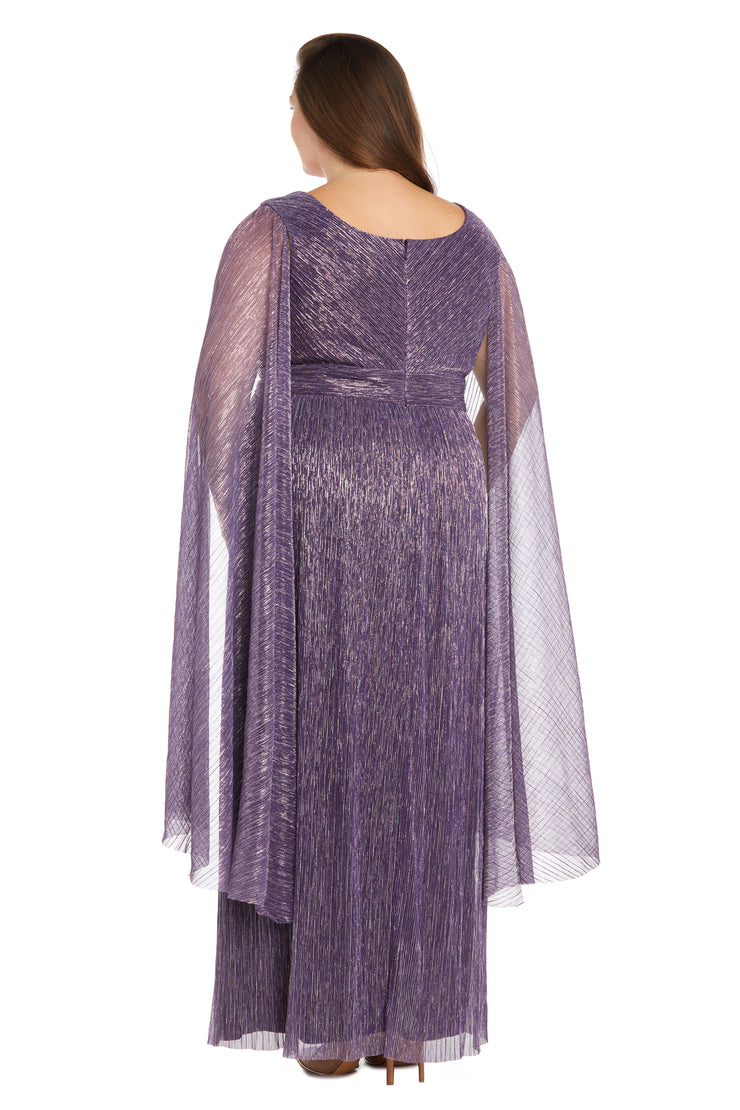 Evening Gown with Rhinestone Trim and Long Cape Sleeves - Plus