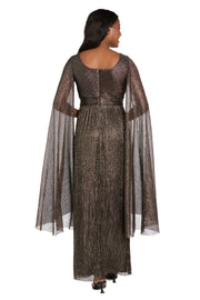 Evening Gown with Rhinestone Trim and Long Cape Sleeves
