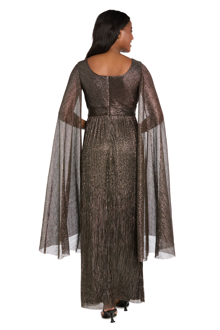 Evening Gown with Rhinestone Trim and Long Cape Sleeves