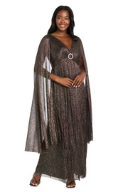 Evening Gown with Rhinestone Trim and Long Cape Sleeves
