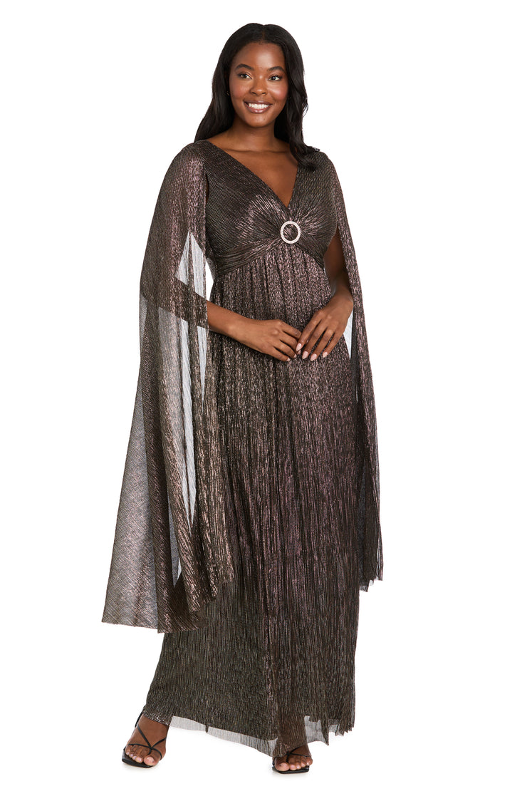 Evening Gown with Rhinestone Trim and Long Cape Sleeves