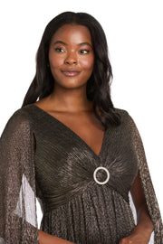 Evening Gown with Rhinestone Trim and Long Cape Sleeves