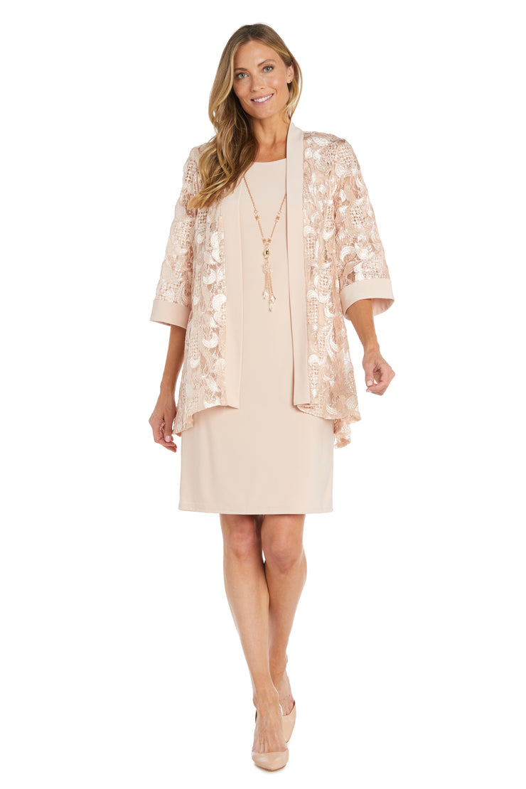 Sequined Embroidered Jacket Dress with Solid Tank Dress