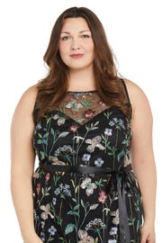 Long Floral Dress with Illusion Neckline - Plus