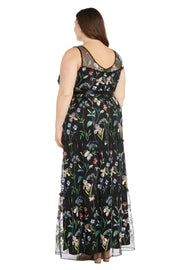 Long Floral Dress with Illusion Neckline - Plus