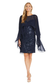 Sequin Cocktail Dress with Sheer Chiffon Cape - Petite