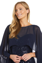 Sequin Cocktail Dress with Sheer Chiffon Cape - Petite