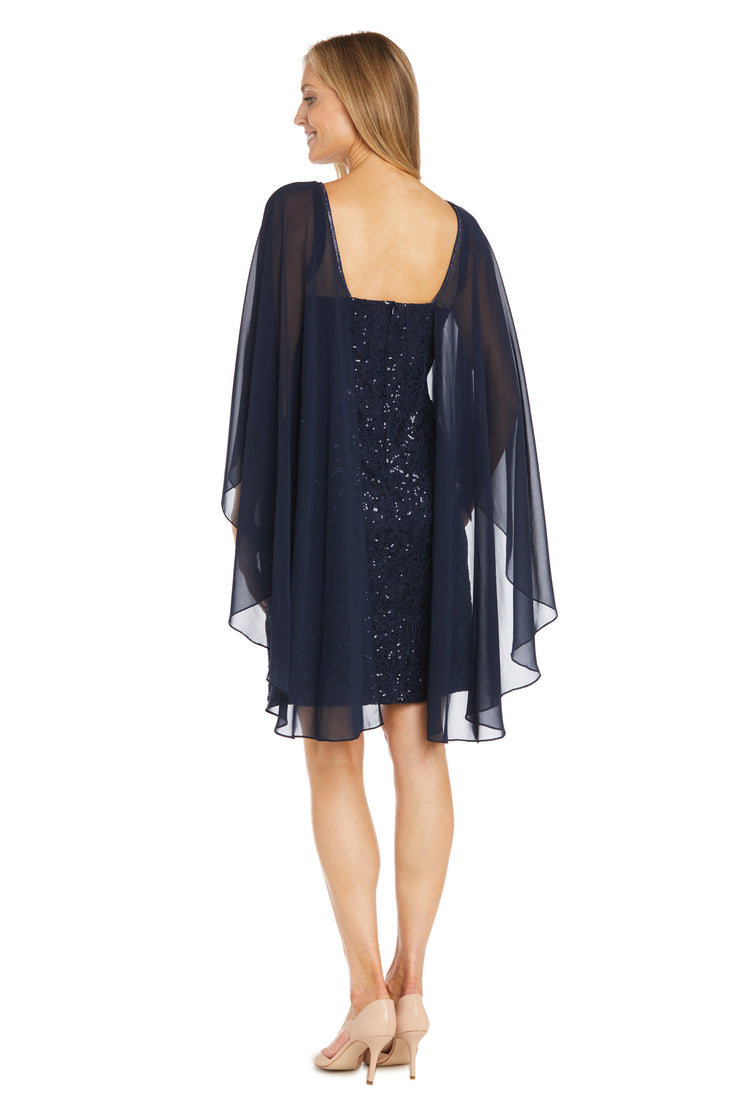 Sequin Cocktail Dress with Sheer Chiffon Cape - Petite