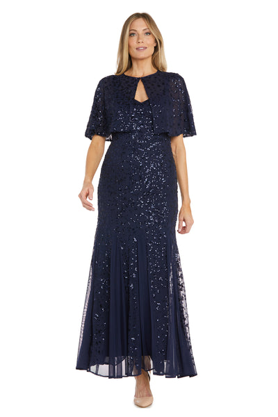 Sequin Beaded Jacket Dress Long Formal R&M Richards 1848 - Navy / 6 Sequin Beaded Jacket Dress Long Formal R&M Richards 1848 - Navy / 6