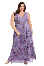 Long Crinkle Pleated V-Neck Gown - Plus